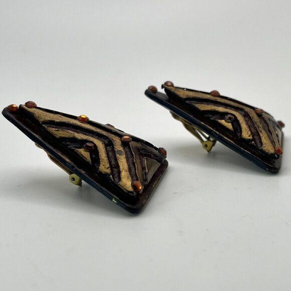 Jeff Lieb Tribal Runway X-Large CLIP Earrings - Picture 4 of 5